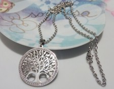 1pz collana  albero della vita con strass in acciaio inox  75cm colore platino