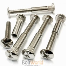 M6, 2-PIECE CONNECTING SCREWS COMPLETE WITH SLEEVE COMBI SLOT NICKEL PLATED