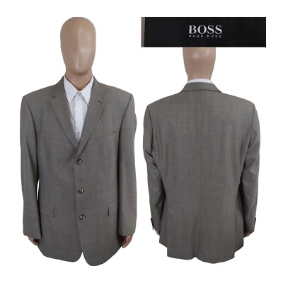 Hugo Boss USA Movie Super 130's Mini Plaid Gray Blazer Sport Coat Jacket 44L