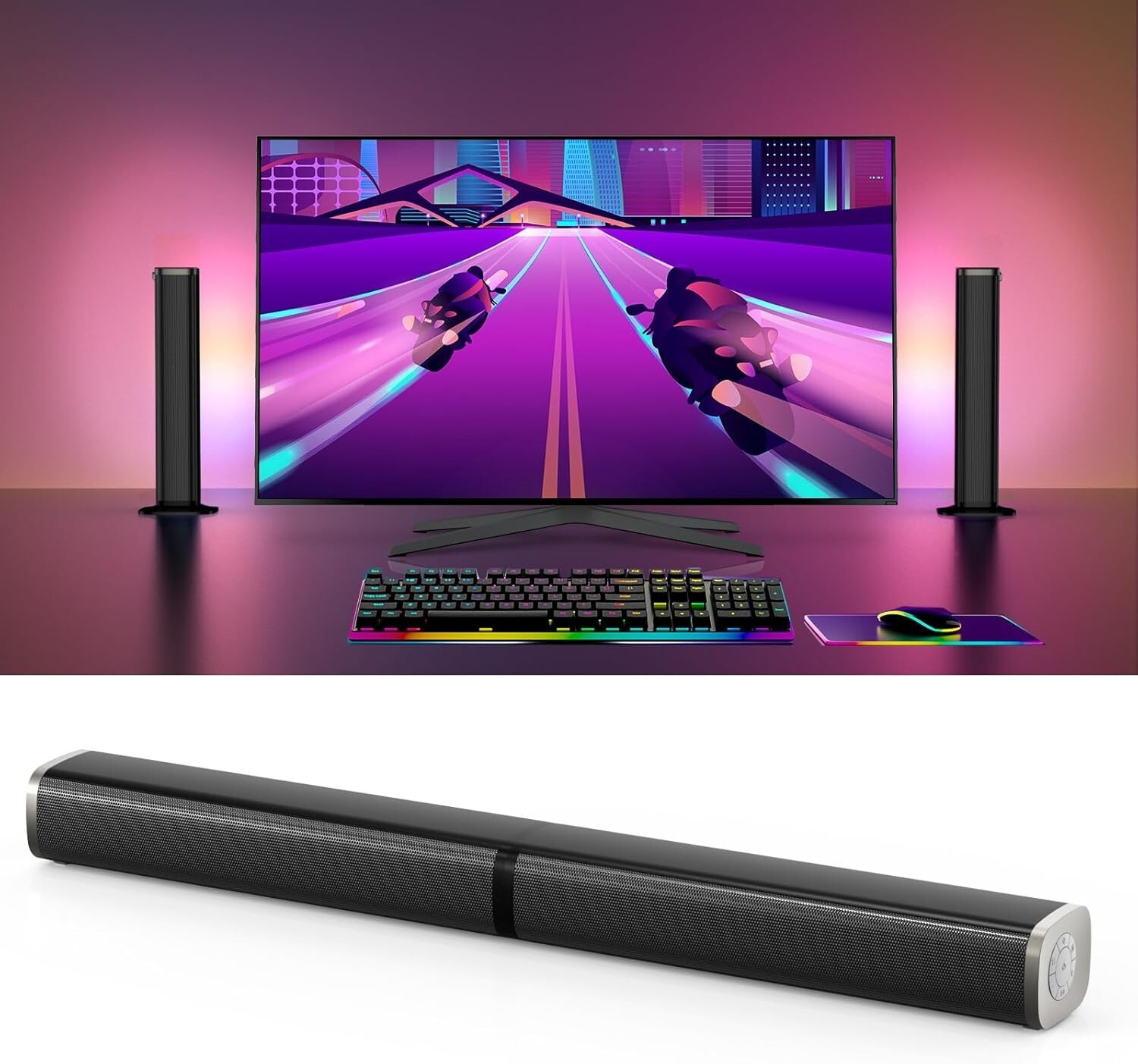 TV Soundbar Spea with Colorful LED Lights, 2.2ch Speakers, Bluetooth 5.0, Wohome-image