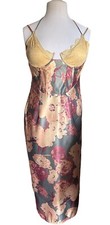 Pretty Little Thing 10 Ivory Floral Satin Pencil Maxi Dress Boning Lace Cup NWT