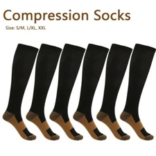 Copper 3 Pairs Compression Socks Running 30 - 40 mmHG Foot Pain Relief S/2XL