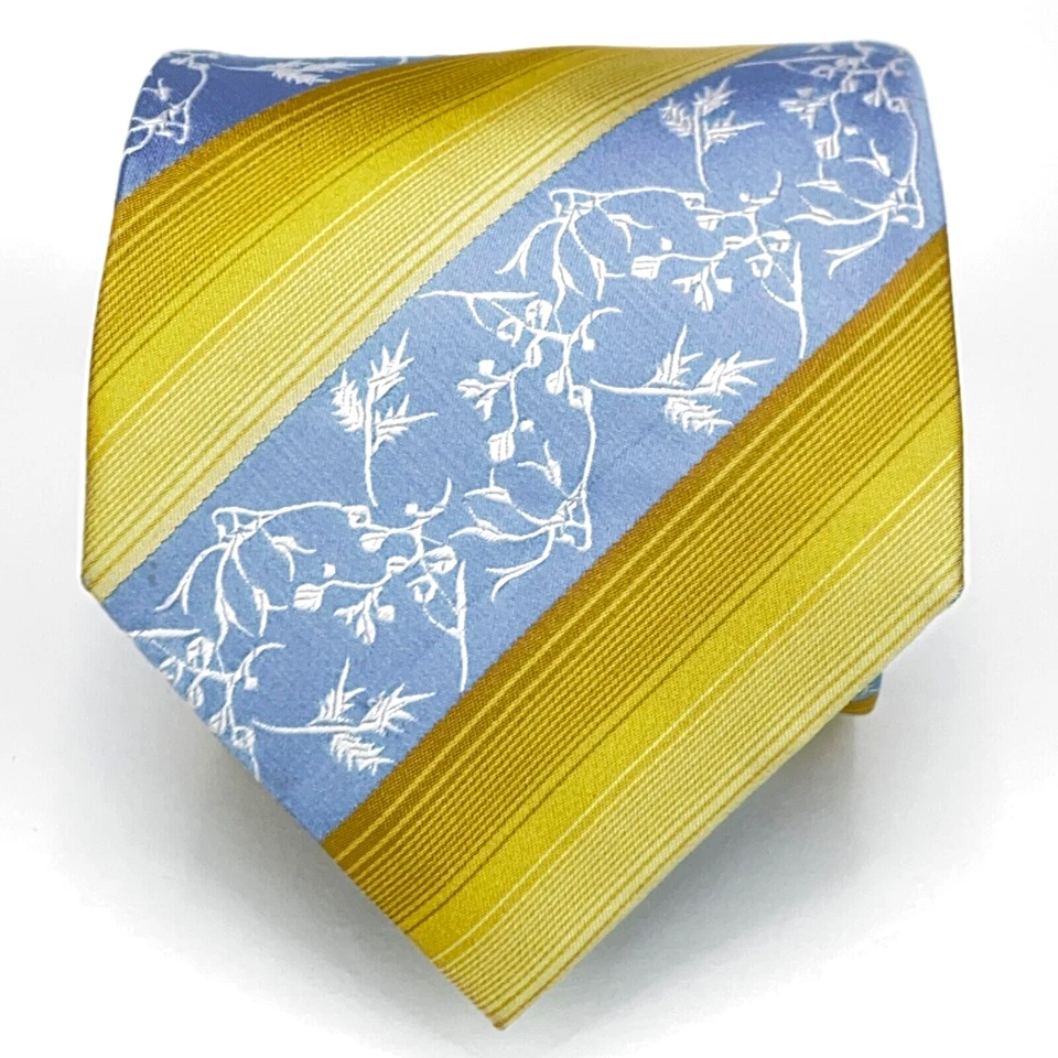 Corbata Lorenzo Cana Azul Claro Amarillo Diagonal Rayas 100% Seda Hecha a Mano Foto 2 de 4