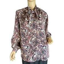 WOMEN'S VINTAGE CIRCA 1980'S RED GREEN SATIN ALFRED DUNNER BLOUSE SZ 16
