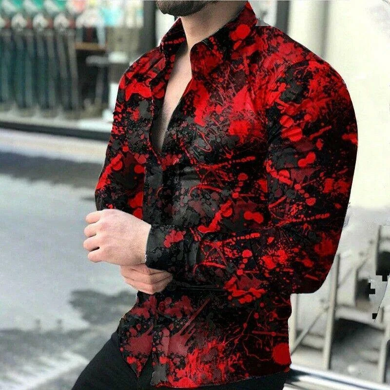 Camisa De Manga Larga Moda Para Hombre Blusa Con Botones Y Estampado Casual  Lujo