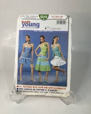 Burda Young Fashion Sewing Pattern 8040 Hip Skirts Easy 2000s Sizes 6 to 24