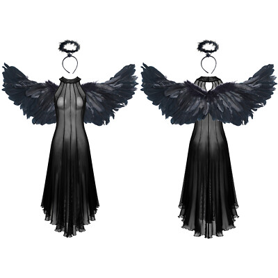 Damen Kleid Und Flügel Vintage Engel Outfit Hexe Dress Up Prom Ballkleid Dark