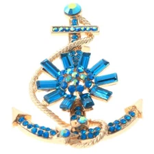 Gold Tone Metal Crystal Anchor Brooch P1382-BLZ