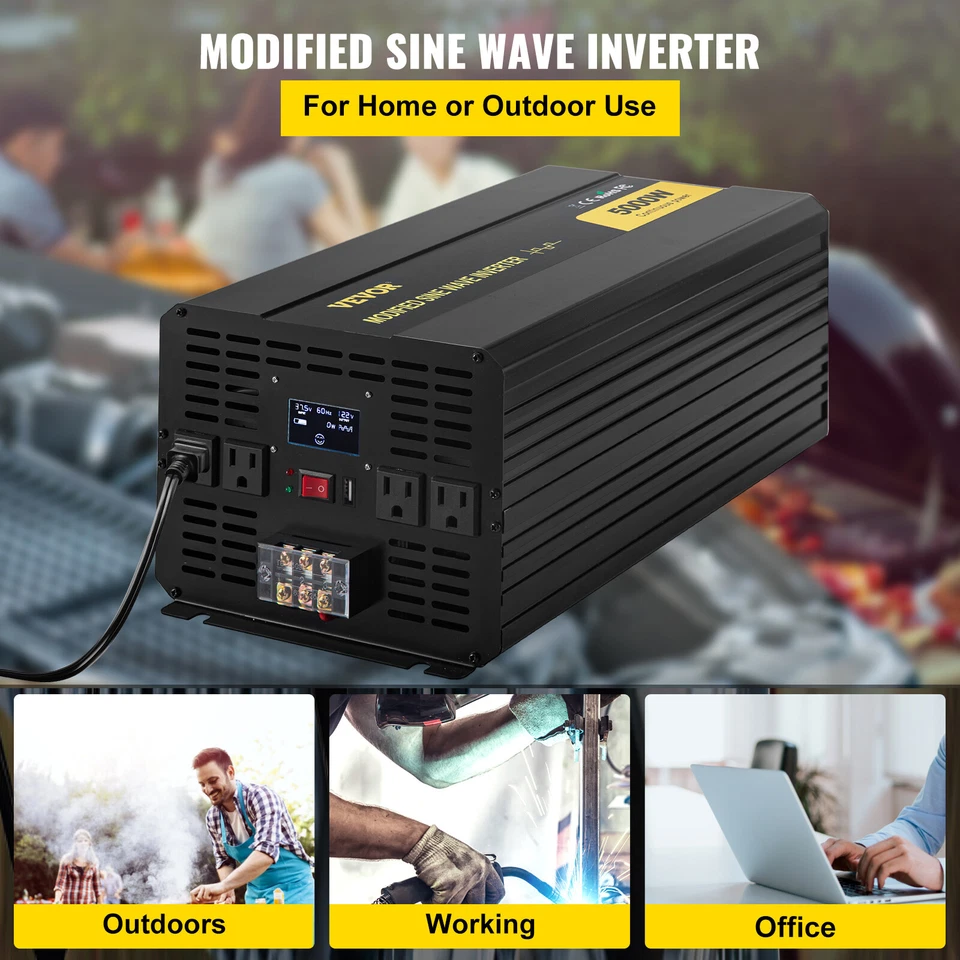 VEVOR Power Inverter Modified Sine Wave Inverter 5000W DC12V to AC120V Converter - image 2 of 4