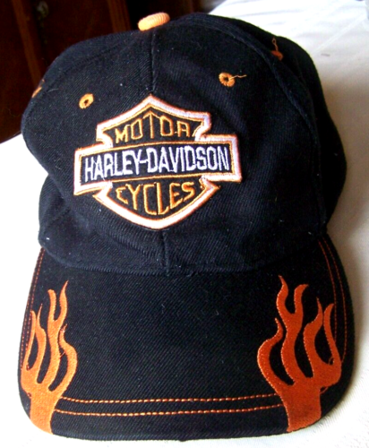 Harley Davidson Hat Cap Motorcycles Black Orange Flame Classic One Size Adult - Afbeelding 1 van 3