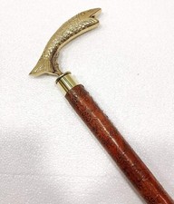 Antique Nautical Solid Brass Head Handle Vintage Wooden Walking Stick Cane
