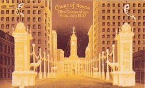 July 1907 Elks Convention Court of Honor, Philadelphia PA Embossed Postcard
