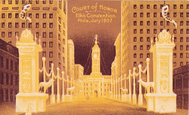 July 1907 Elks Convention Court of Honor, Philadelphia PA Embossed Postcard