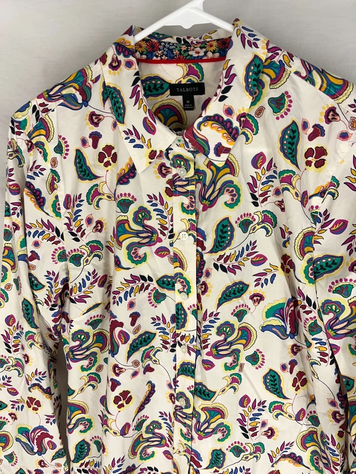 Camisa TALBOTS M Cachemira Floral Algodón Popelina Luz Primavera Verano Mujer NUEVA Foto 3 de 4