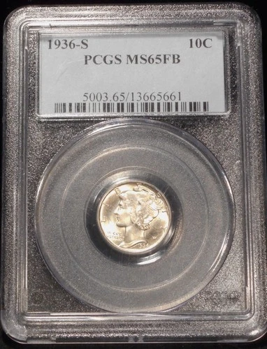 1936-S  MERCURY DIME PCGS MS 65 Full Bands