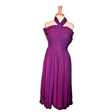 Vtg Fairycore Prom Magenta Convertable Strapless Halter Flowing Dress  Small