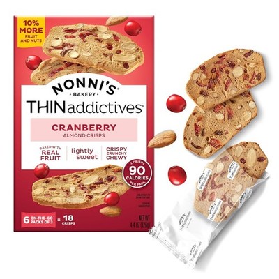 Nonni's THINaddictives Cranberry Almond Crisps, 6 packs, 3 crisps per pack