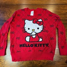 Sanrio Hello Kitty Sweater Womens Size L Red Bow Pattern