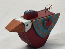 Folk Art Wooden Chicken Shelf Sitter Hand Painted Heart 4”