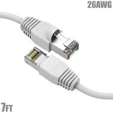 7FT Cat6A RJ45 Network LAN Ethernet SSTP Cable Shielded Copper Wire 26AWG White