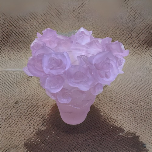 Nancy Daum Style Crystal Rose Vase H7” Pink Heavy Art Glass Maker Unknown Unique - Picture 8 of 10