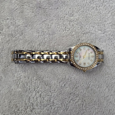Armitron Now Women's Two-Tone Bracelet Watch White Dial Rhinestone Bezel Date