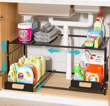 Under Sink Organizer Storage 2 Pack, 2 Tier Slide Out Height Adjustable Pull Out