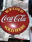 Vintage Ice Cold Coca Cola Sold Here Button Sign Soda 12" 1999
