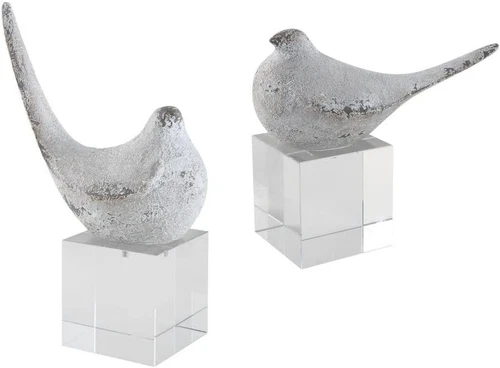 Charming Gray/Silver Bird Sculptures - Set of 2 for Elegant Decor - Picture 4 of 4