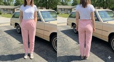 Vintage Sears Pants Pink Textured High Rise Elastic Waist Made USA