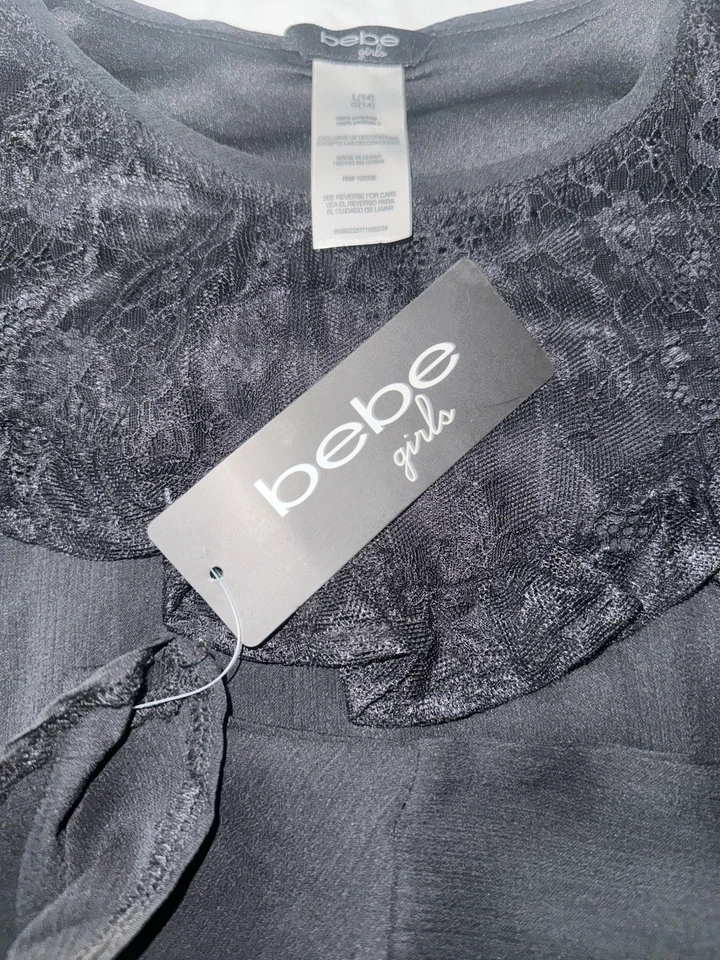 Bebe Girls Black Lace Ruffle Top Long Sleeve Shirt, Elegant Blouse, Size L(14) - Image 4 of 4