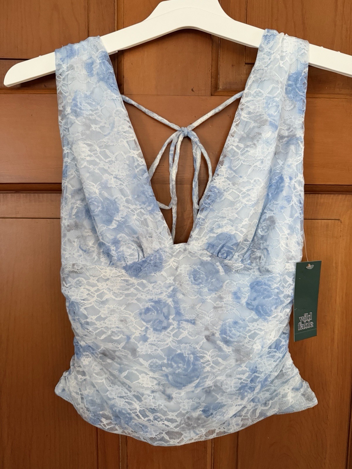 Women’s Wild Fable Light Blue Lace Ruched Tank Top Size Small NWT