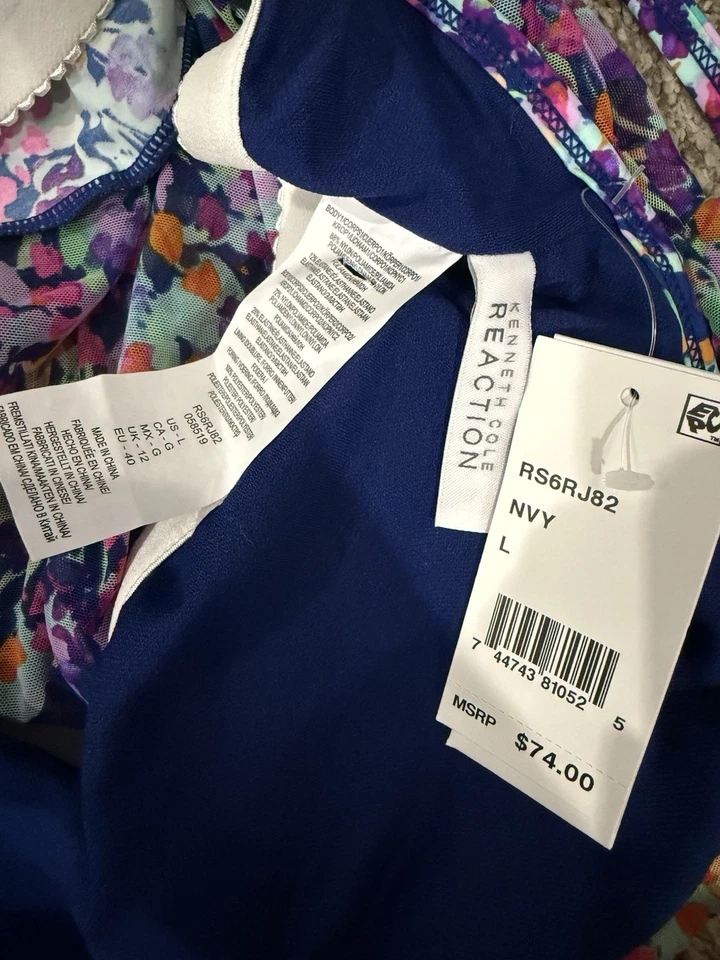 Camiseta de natación Kenneth Cole Reaction para mujer grande azul marino floral NUEVO Tankini con volantes Foto 3 de 3