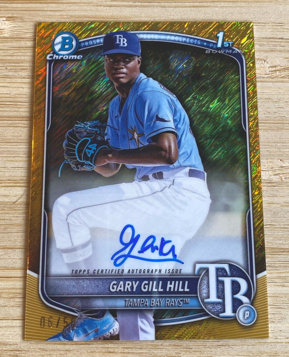 2025 Bowman Gary Gill Hill Chrome Auto Gold Shimmer Refractor 1st 06/50 Rays MLB