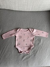 John Lewis Pink Lilac Baby Bodysuit Long Sleeve (0-3 Months) Flowers 100% Cotton
