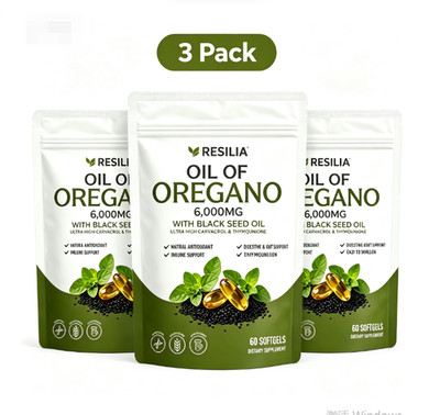 3Pack Resilia Oil of Oregano 6000mg with Black Seed Oil Softgels   60 Capsules