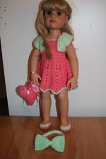 Puppenkleidung Strickkleid, Weste, Stirnband und Schuhe rosa für Puppen ca. 45cm