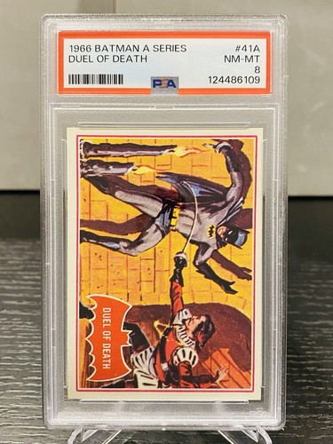 1966 Topps Batman Red Bat #41A Duel of Death — PSA 8