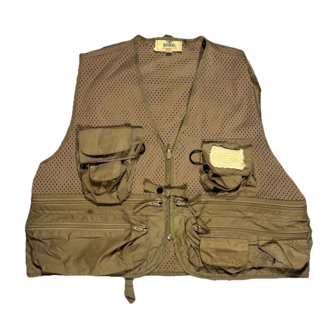 Gilet De Pêche Vintage RedHead – XL, Vert, Multi-poches, Utilitaire, Homme