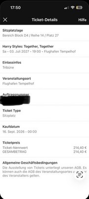 Harry Styles Together, Together 03.07.2027 Flughafen Tempelhof Berlin Block D4
