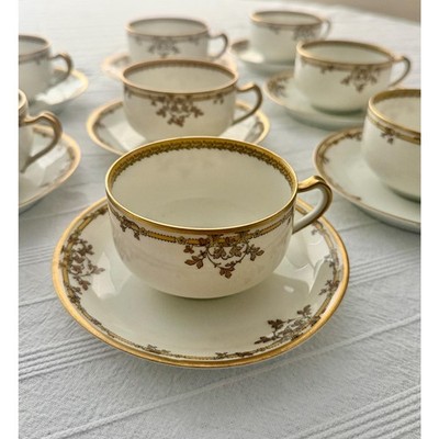Antique Haviland Limoges 8 Teacups Gold Floral Trim France 1900s