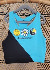 Justice Sports Bra Size 36 Black Aqua New Fun Graphics 542