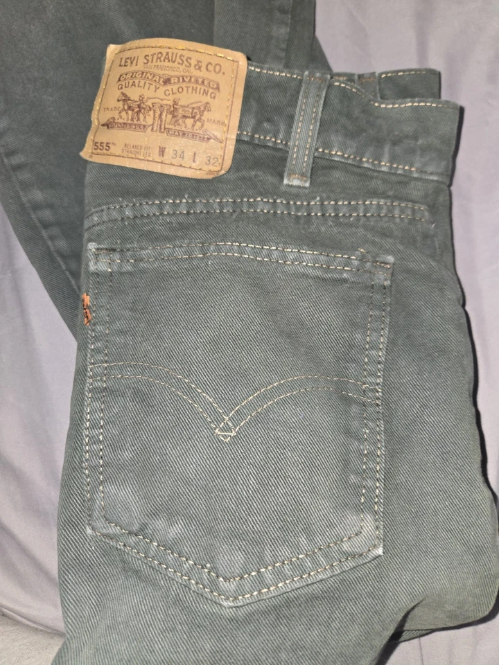 Jeans de mezclilla vintage años 90 verde Levis 555 hechos en EE. UU. lengüeta naranja 34x32 Foto 2 de 4