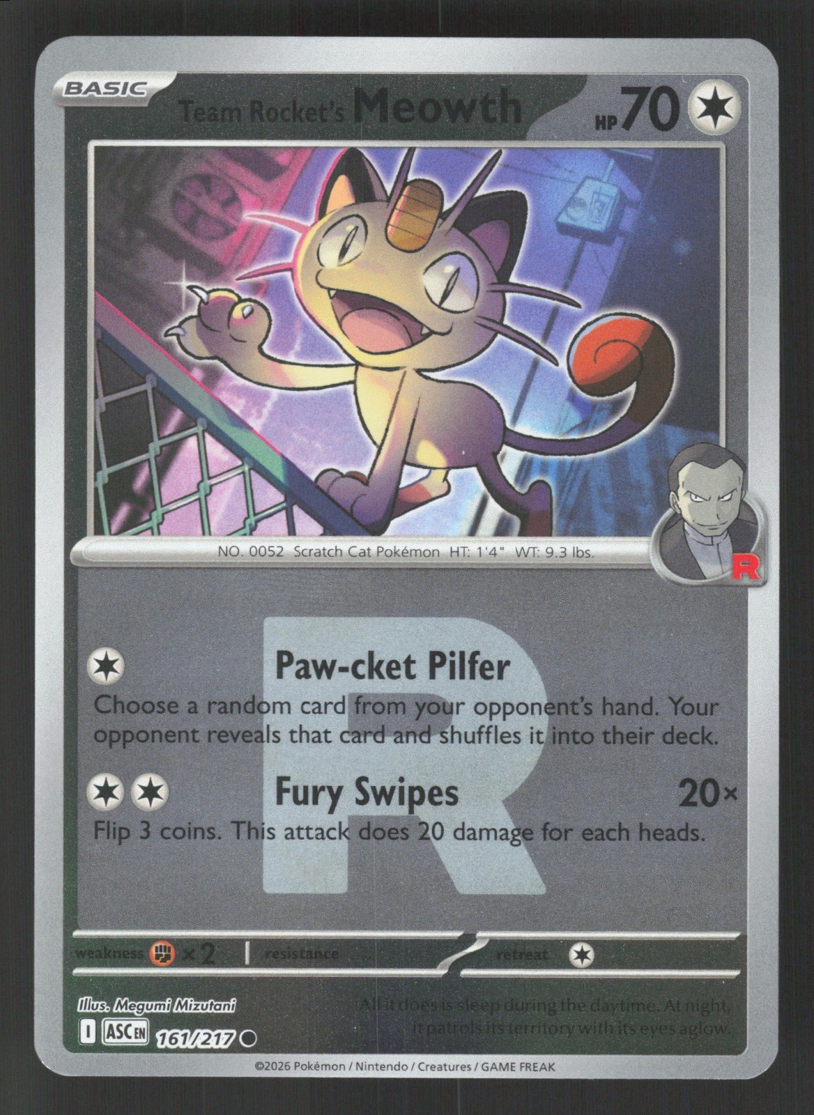 Team Rocket's Meowth 161/217 Team Rocket Pokemon Ascended Heroes NM