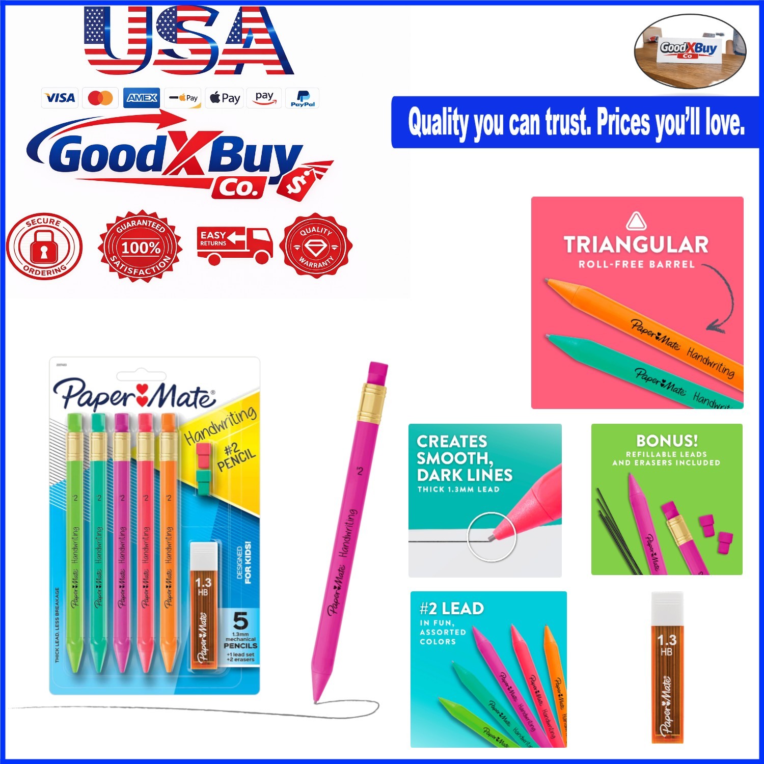 Set With Lead Erasers 1.3mm 8 Count - Fun C...