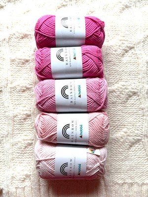 5 Knäuel x 50g Hobbii: Regenbogen Baumwollgarn 8/8 rosa Pack 08B: 100% Baumwolle