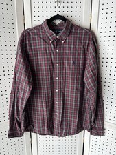 Ralph Lauren Custom Fit Plaid Button Down Shirt Men's XL Red Navy Plaid Cotton
