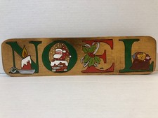 Vintage Wooden Noel Christmas Wall Hanging Sign Hand-Painted Holiday Home Decor