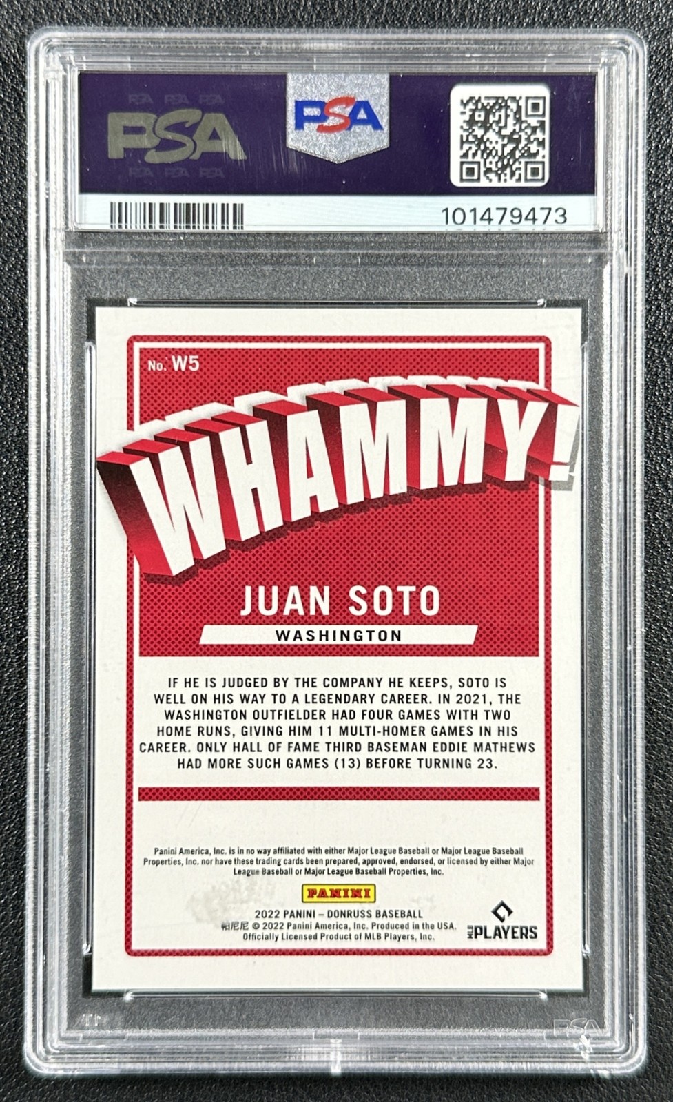 JUAN SOTO PSA 10 2022 PANINI DONRUSS #W5 WHAMMY SP NATIONALS 9473 view 2