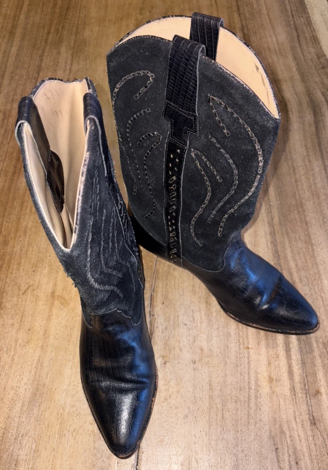 VTG 80’s BRUNO VALENTI SIZE 8.5 Black Cowboy Boots - Image 4 of 4